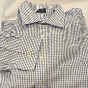 Men's Blue and White Checkered Dress Shirt